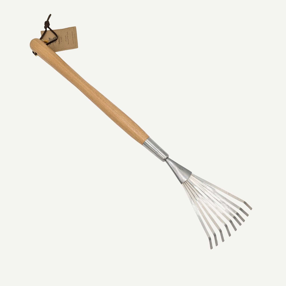 Mid-Handle Border Leaf Rake | Ashwood & Stainless Steel – Minimalist ...