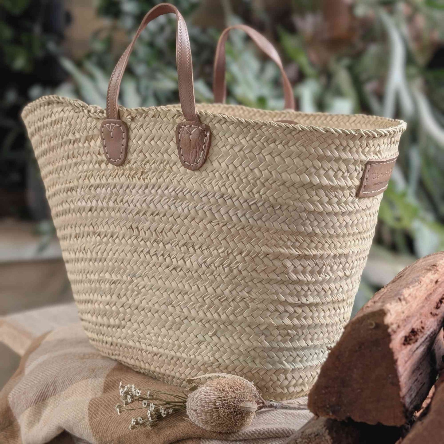 Large Handmade Harvest & Market Basket | Leather Handles Home & Garden > Harvesting > Harvest & Market Bags - Minimalist Gardener