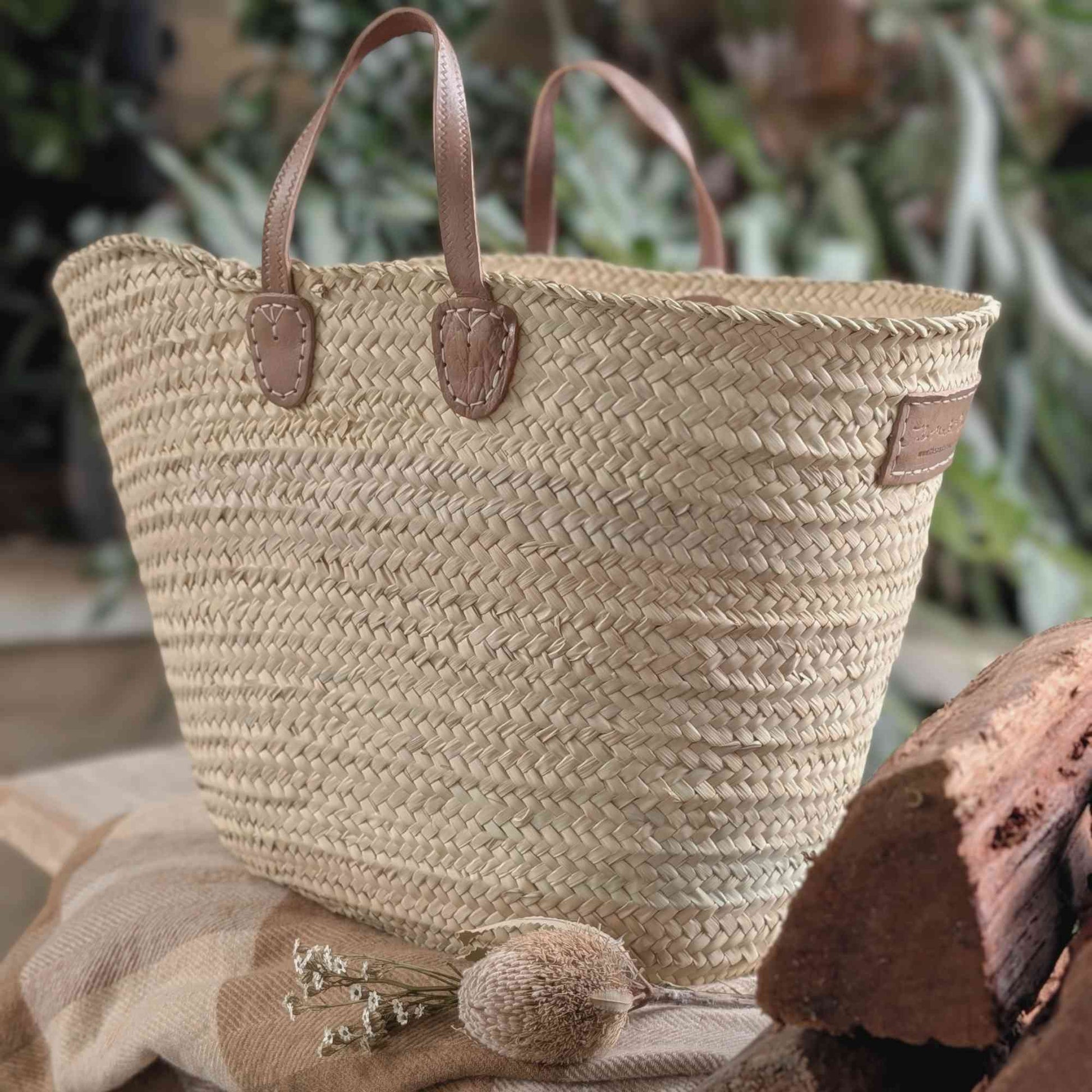 Large Handmade Harvest & Market Basket | Leather Handles Home & Garden > Harvesting > Harvest & Market Bags - Minimalist Gardener