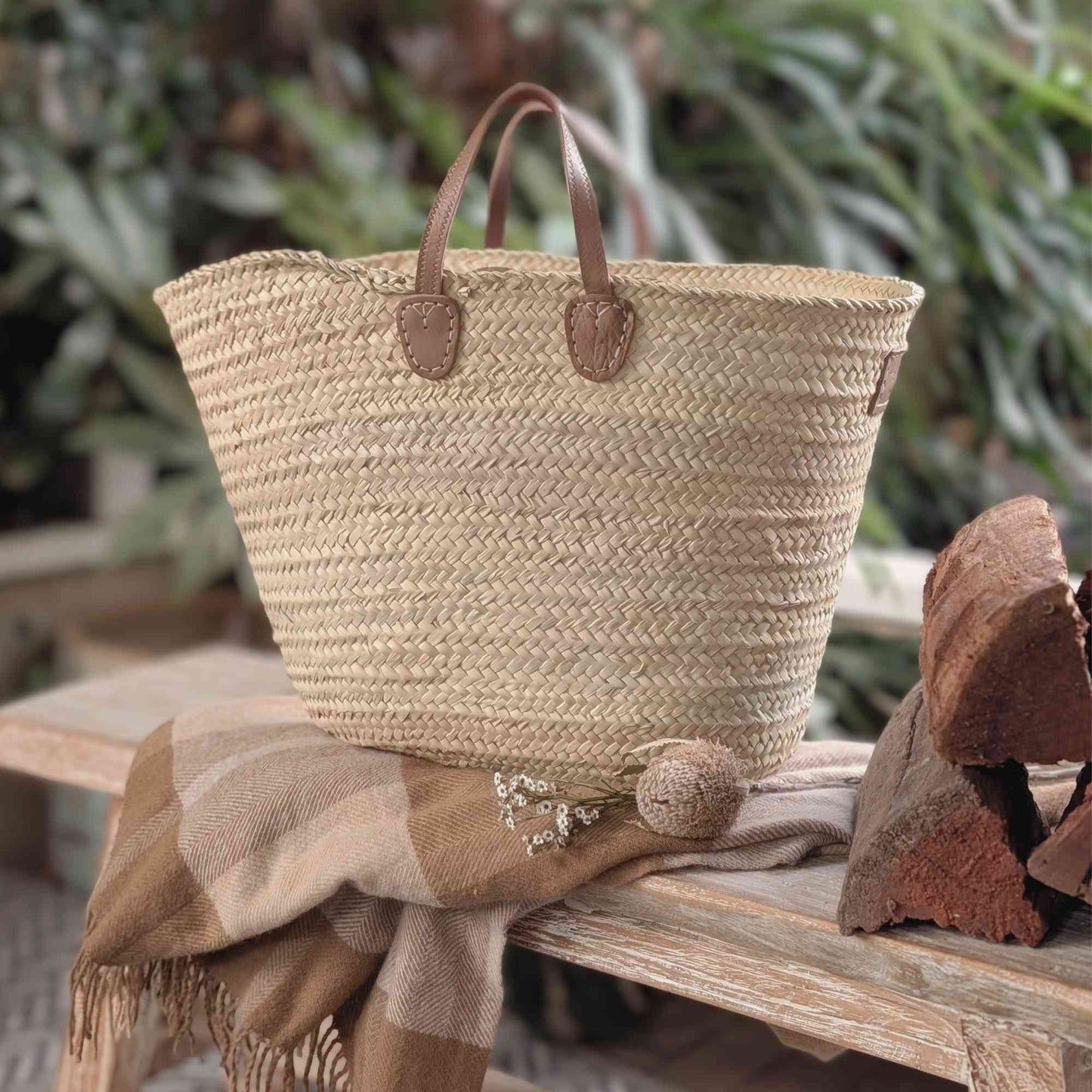 Large Handmade Harvest & Market Basket | Leather Handles Home & Garden > Harvesting > Harvest & Market Bags - Minimalist Gardener